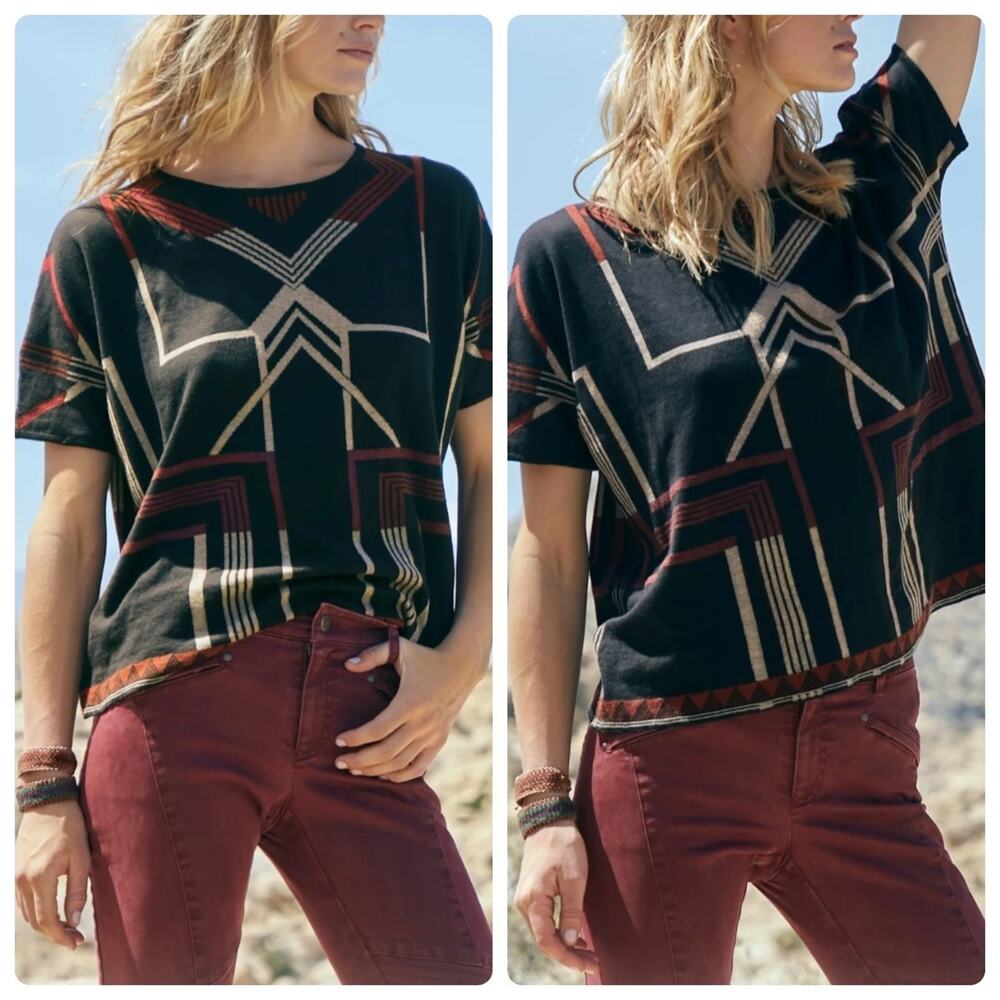 Peruvian Connection Black and Red Graphic Top